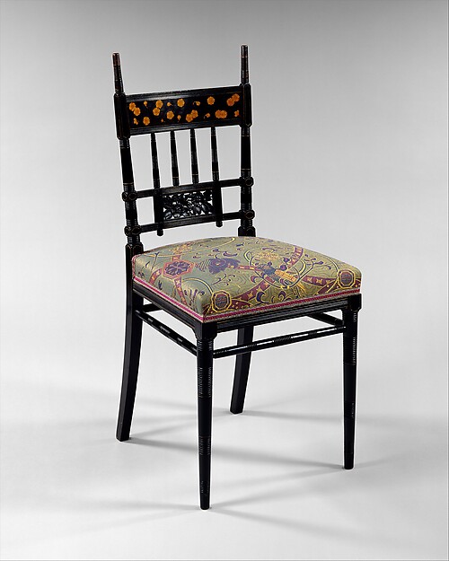 Trial lot 003: Black-Finished Chair with Floral Back and Patterned Seat