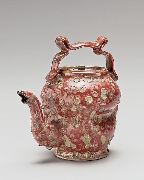 Trial lot 006: Red-Mottled Teapot with Overhead Handle and Pale Spots